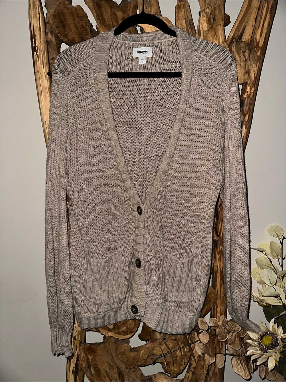 SONOMA Taupe Button-Front Knit Cardigan